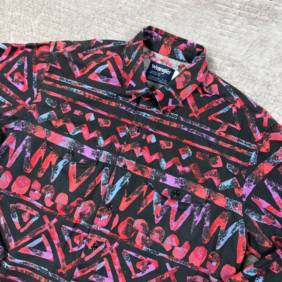 Wrangler Cowboy Cut Western Brushpopper 17-35 Geometric Tribal Print Black Red
